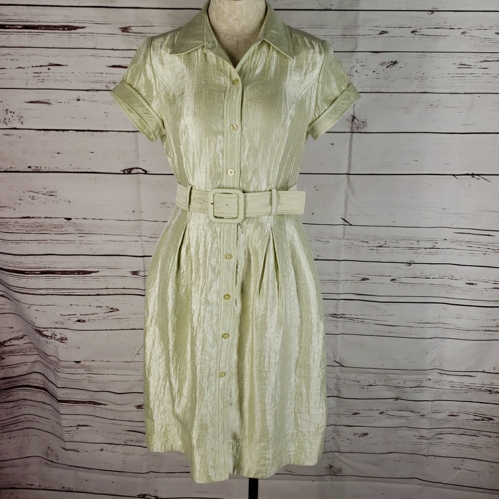 Adrianna Papell lime green shiny sz 6 shirt dress